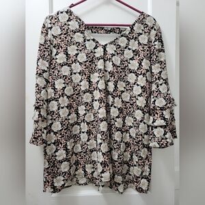 Roz & Ali 3/4 Sleeve Floral Top - Large